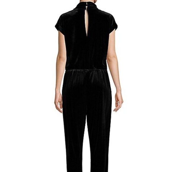Halston Short-Sleeve Black Velvet Jumpsuit Cowlneckk XL - Picture 2 of 4